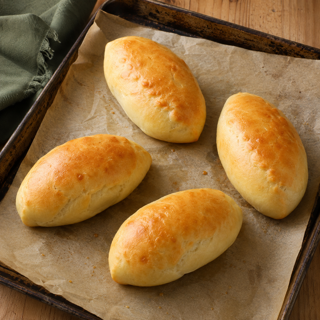 Green Onion & Egg Pirozhki (Mini Pies with Green Onion & Egg), 4 pieces